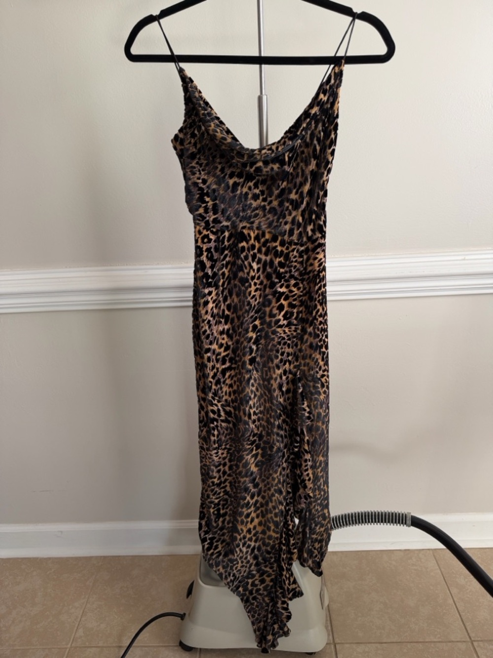MISHA COLLECTION 3D Velvet Leopard Print Slip Emilia Dress - Brown & Black